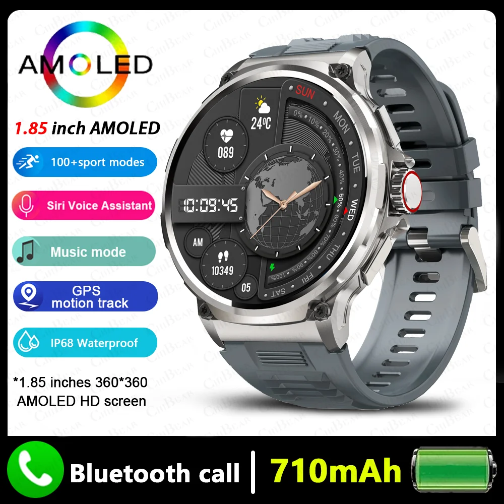 2025 Nieuwe 1.85 inch Smart Horloge Mannen Ultra 710 mAh Grote Batterij Bluetooth Oproep 400 + Horloge Gezichten Sport Outdoor waterdichte Smartwatch
