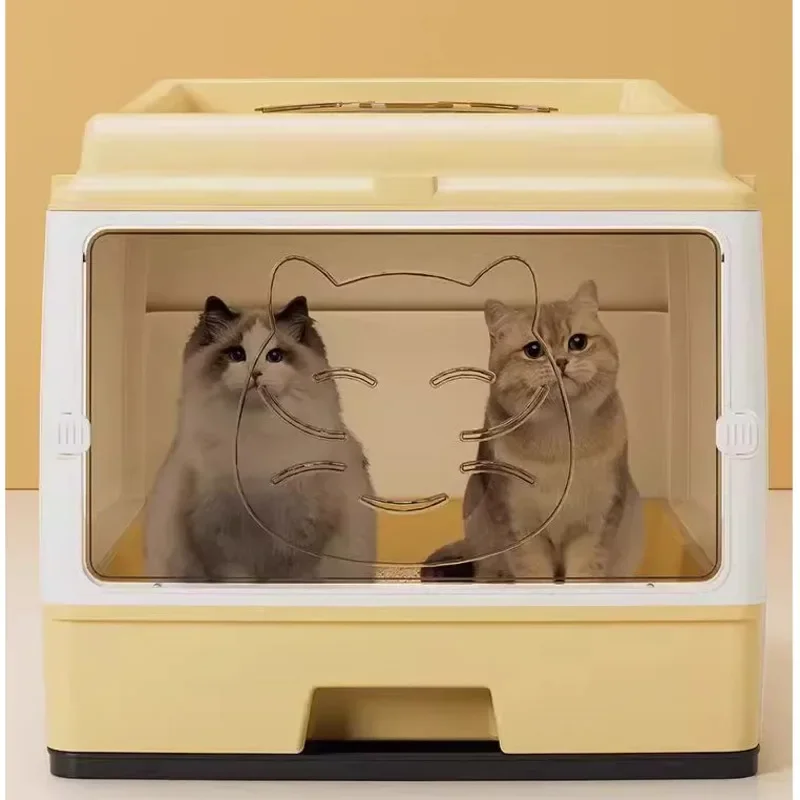 صناديق الرمل المغلقة بالكامل للقطط تصميم قابل للطي مرحاض القطط درج مريح صندوق نفايات الغبار رائحة طارد منتجات الحيوانات الأليفة