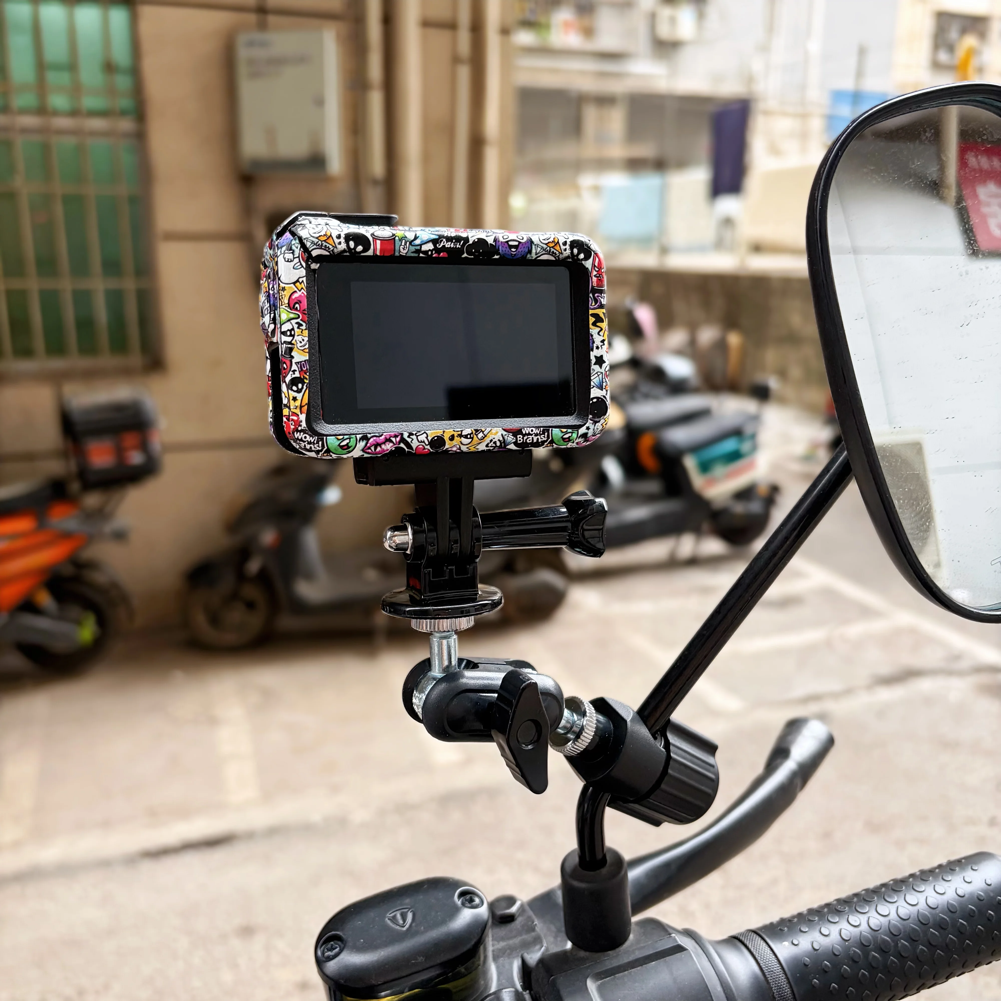 Round Tube Clamp for Rearview Mirror Compatible with DJI GoPro Action Cameras Panoramic Camcorders Cycling Mount Accessory