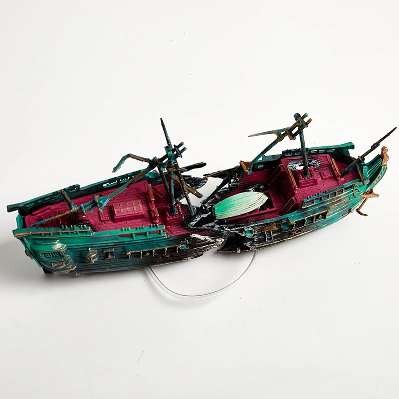 1Pc Aquarium Fish Tank Landscape Pirate Ship Wreck Decor Resin Boat Ornament