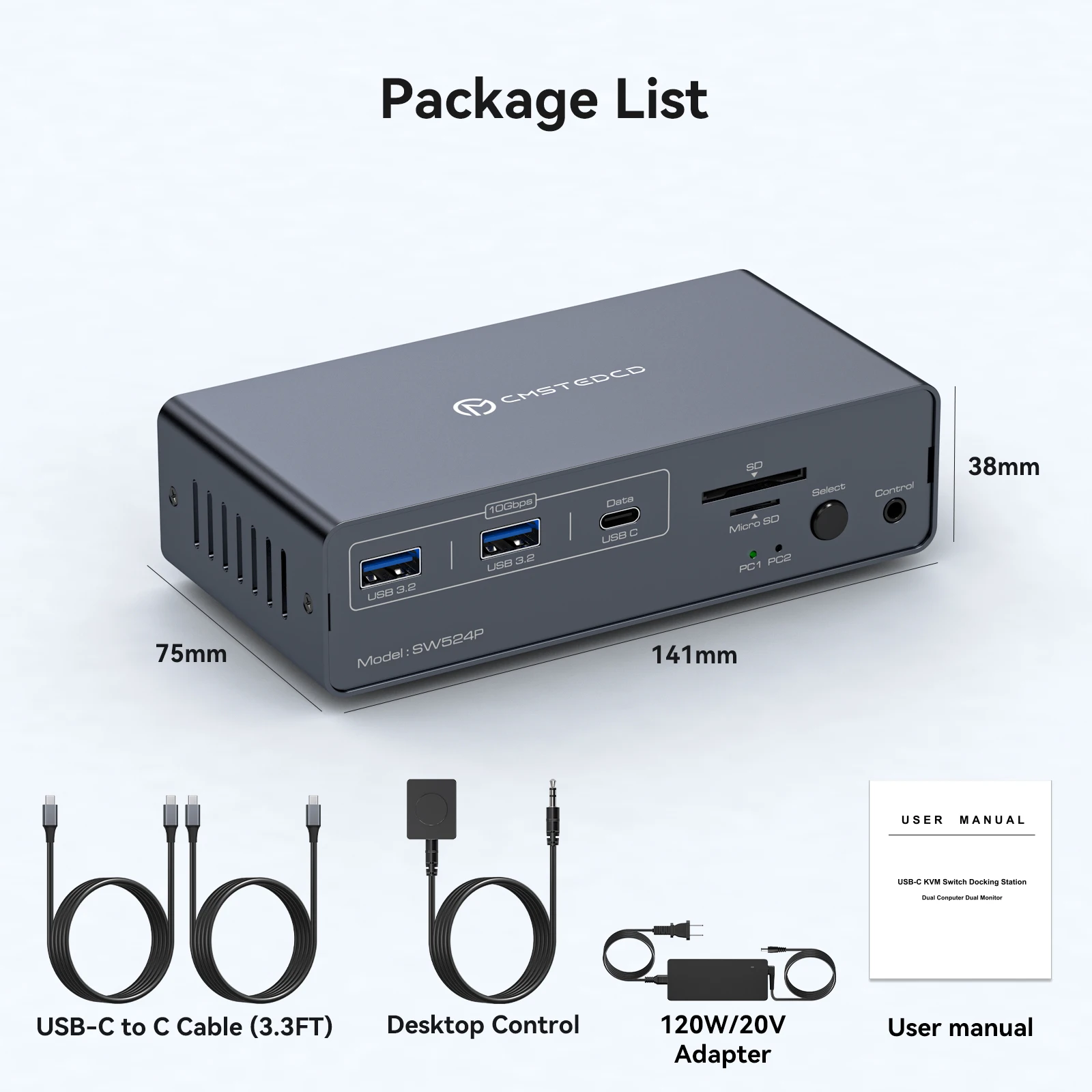 USB C KVM 스위치 도크 2입력 2출력 4K@60Hz HDMI KVM 도킹 스테이션 (2대의 컴퓨터가 2대의 모니터를 공유, PD 100W 지원, 윈도우용)