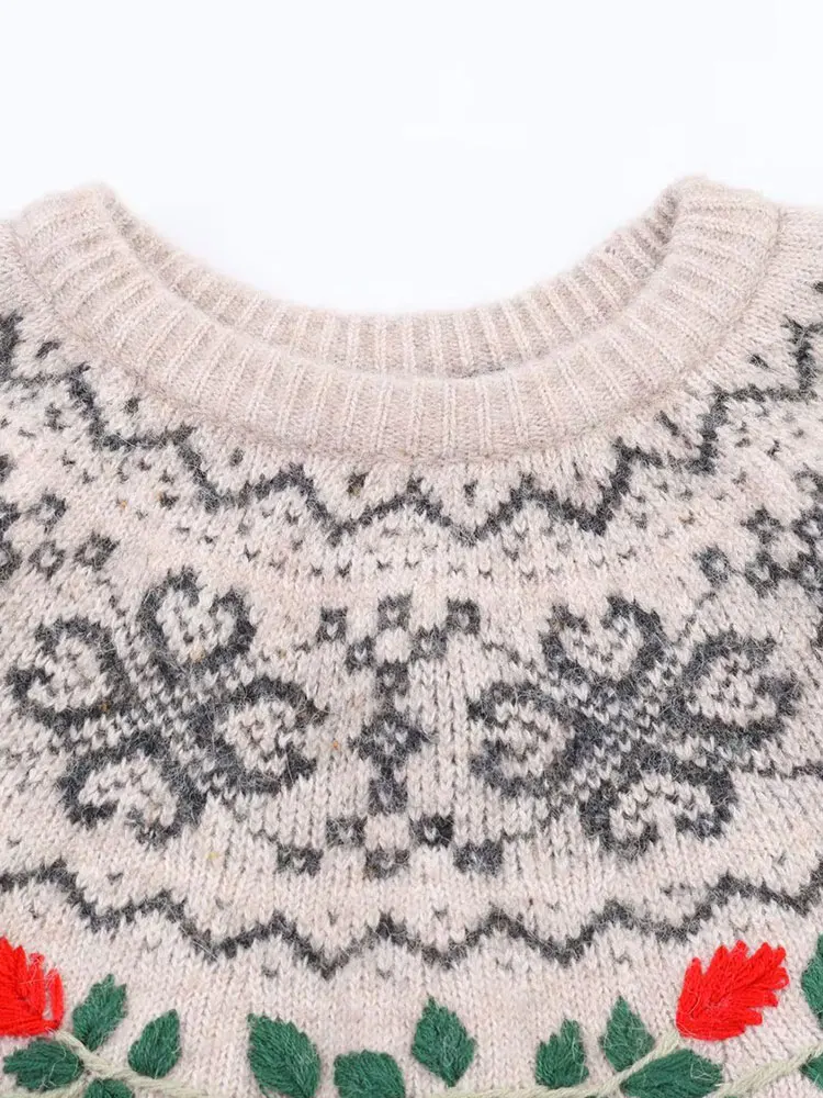 NLZGMSJ suéter de mujer 2025 Otoño Invierno moda cuello redondo manga corta Jacquard suéter de mujer Jersey elegante Top de calle de altura