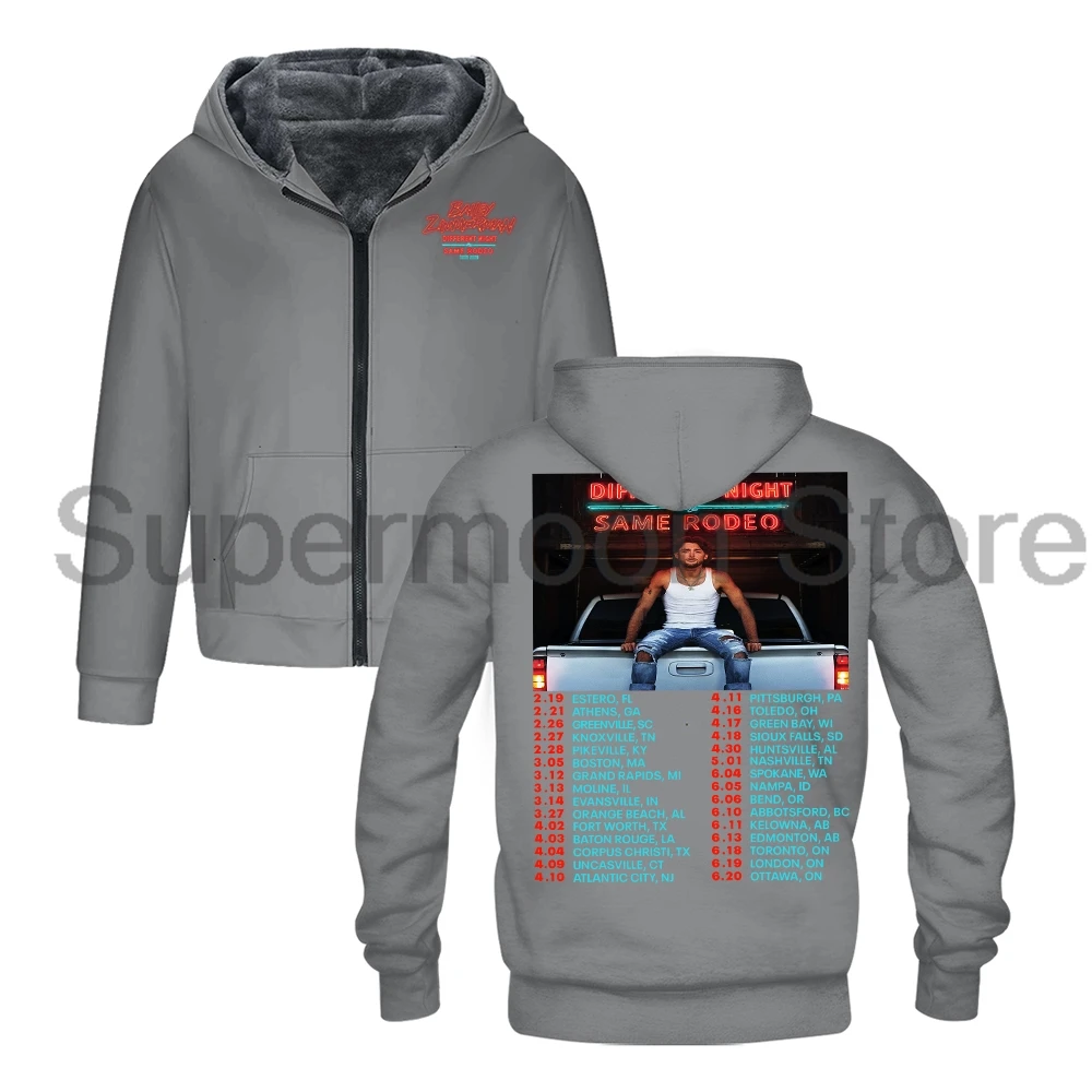 Bailey Zimmerman Different Night Same Rodeo Tour 2026 Zip Up Hoodie Long Sleeve Outerwear Coat Women Men Hooded Jacket Parkas