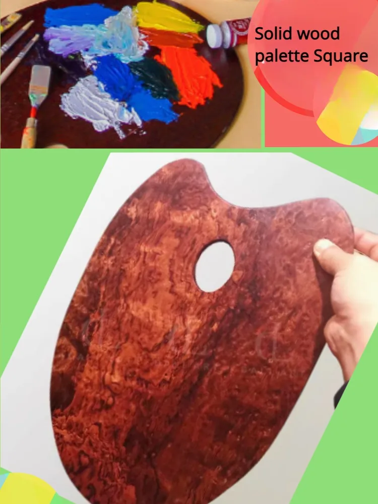 Solid Wood Palette Square Oval Palette Hand DIY Acrylic Paint Color Powder Oil Painting Children Graffiti Coloring Drawing Tool