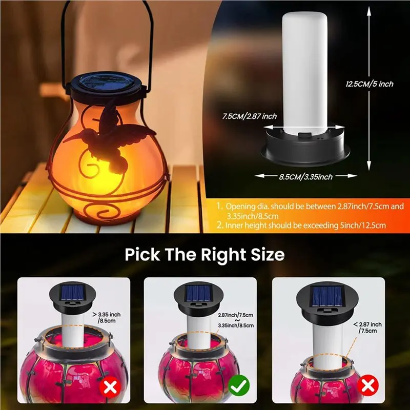 ABMS-8 Pack Replacement Solar Light Tops With Flickering Flame,Waterproof Outdoor Solar Light Parts Lantern Replacement Kit