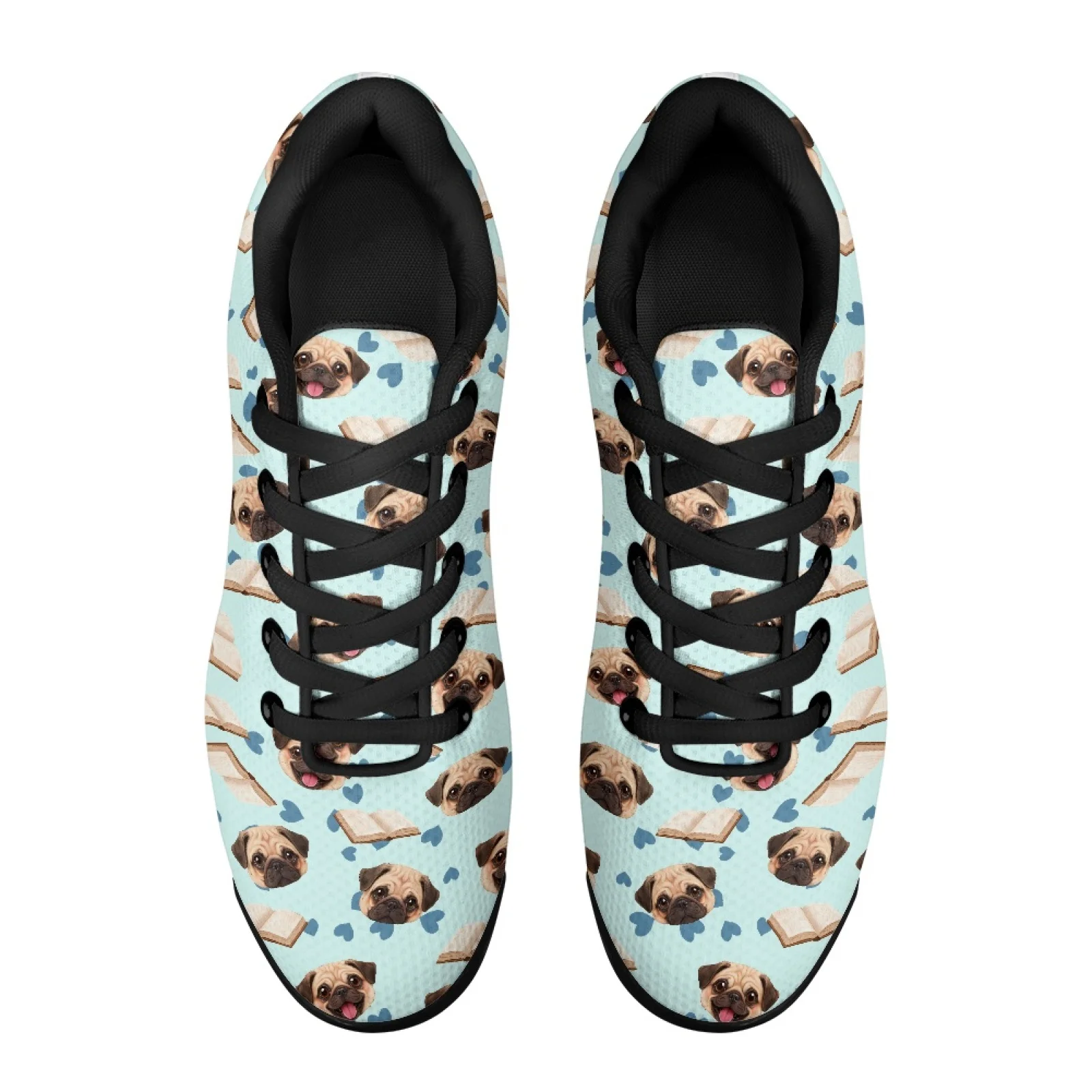 PENSTROLL Mesh Lightweight Daily Casual Shoes Modern Fashion Sneakers for Men Tennis Pug Reading Pattern