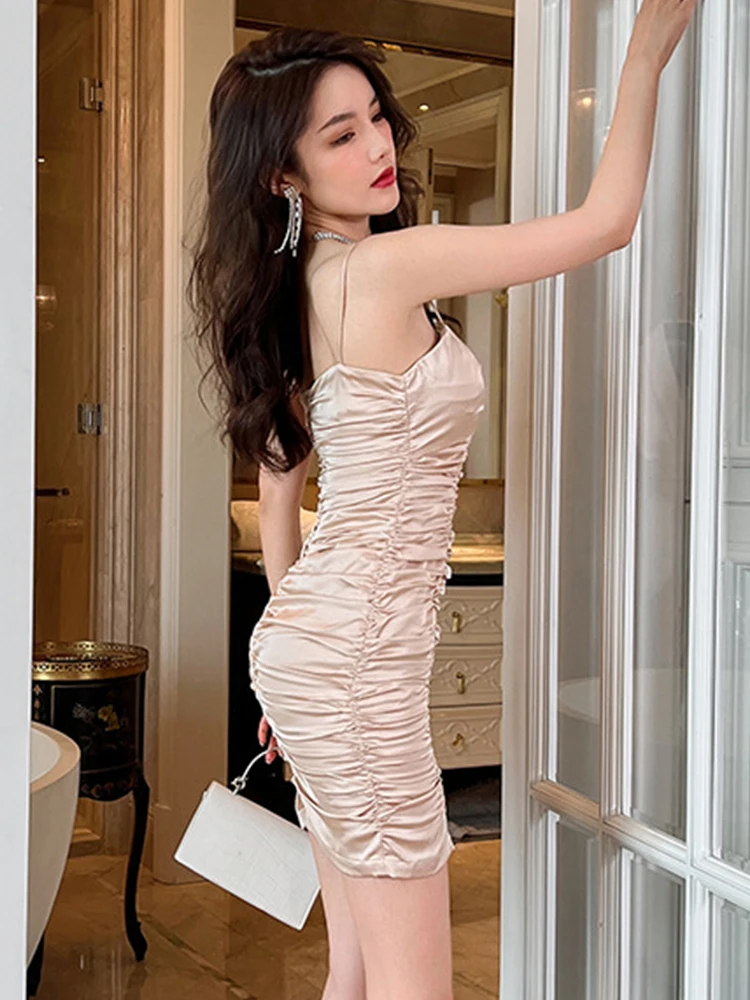Fashion Summer Satin Short Evening Dress Women Ladies Clothes Elegant Sexy Strap Skinny Mini Party Birthday Mujer Vestido Fiesta