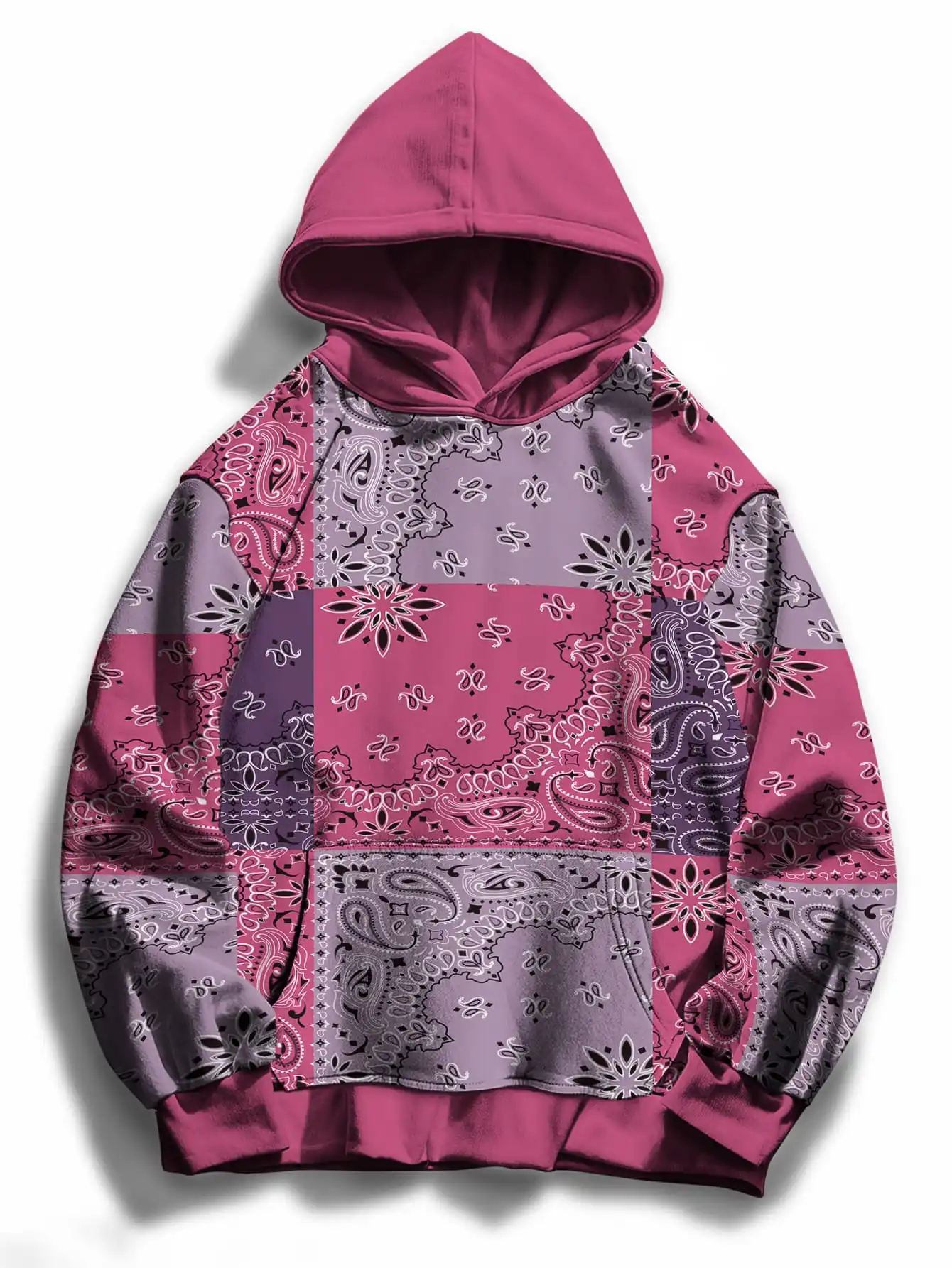 

3D Printed Hoodie Outdoor Pink Block Pattern Hooded Sweatshirt Casual Street Style Pullover Hoodie Top