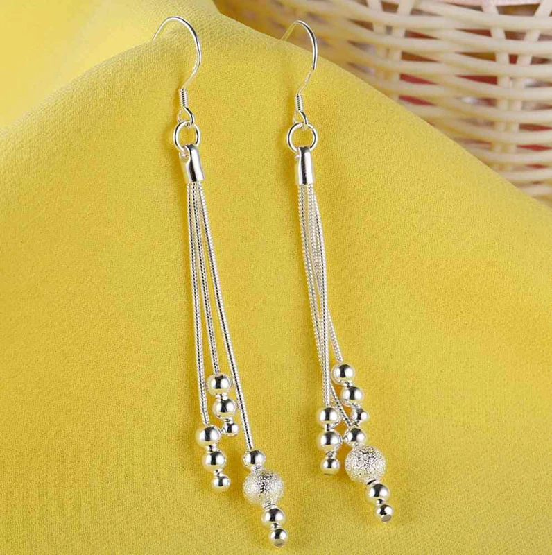 سلسلة ثعبان من الفضة الإسترليني عيار 925 أقراط خرز للنساء مجوهرات عصرية للحفلات أقراط طويلة هدايا زفاف لطيفة #5