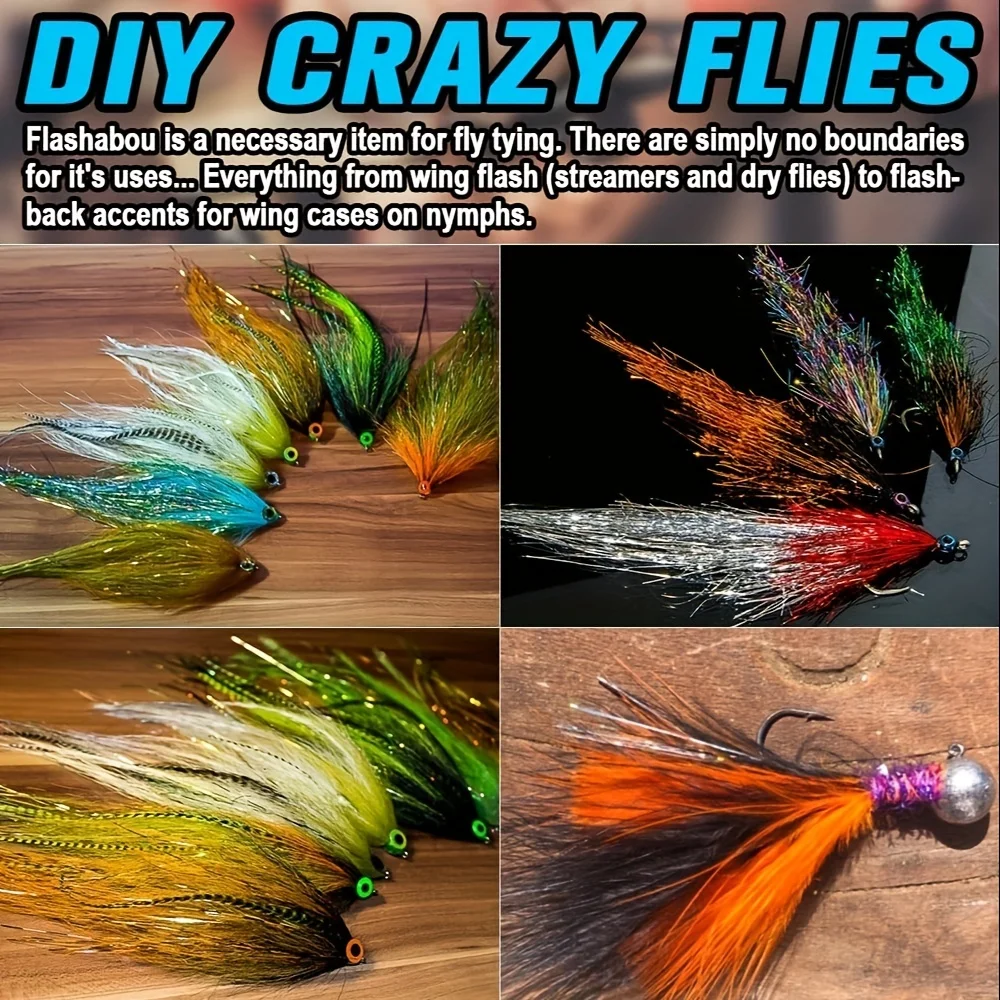 Flashabou Fly Tying Materials, Making Fly Jig - Fishing Lure Supplies, Krystal Flash, Saltwater Freshwater Fishing Accessories