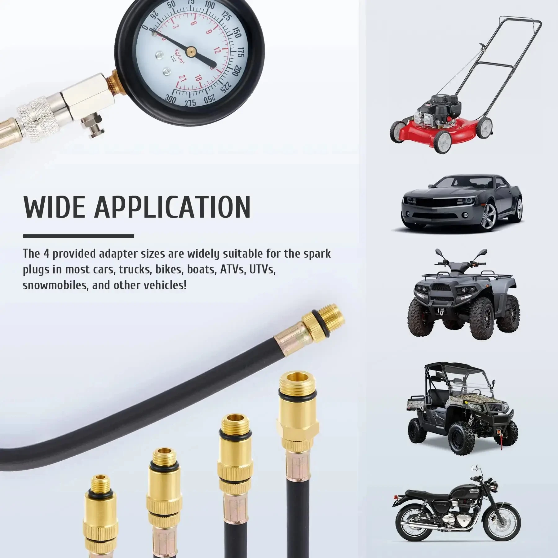 

0-300 PSI Professional Upgrade Petrol Engine Compression Tester Tool Set, Fuel Cylinder Pressure Gauge for Car & Motorcycle