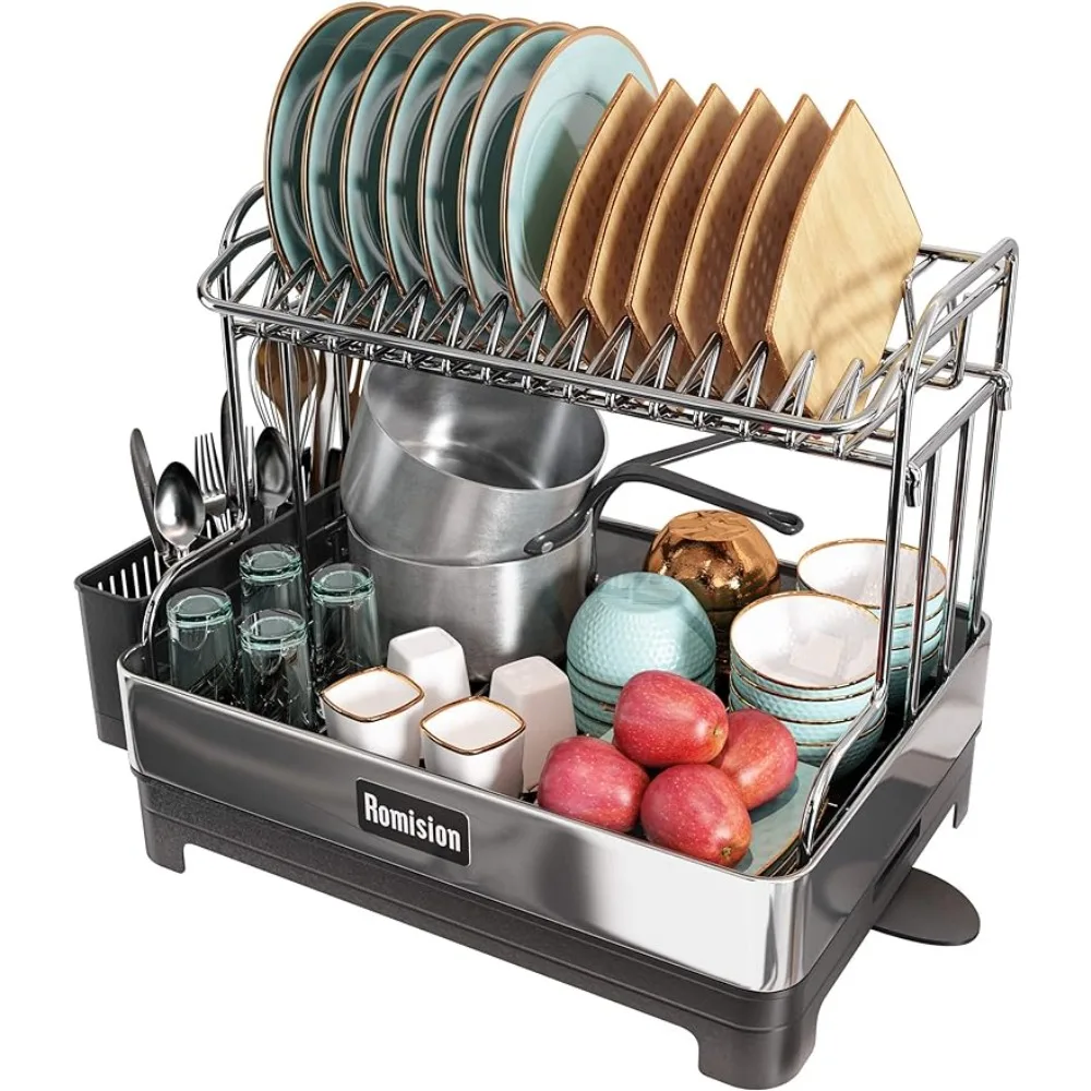 

Dish Drying Rack 304 Stainless Steel 2 Tier Large Dish Rack and Full Size Dish Drainer with for Kitchen Counter of Big Family