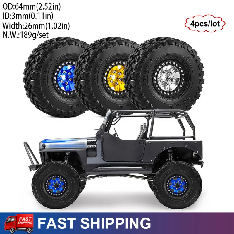 

4PCS 1.9" Metal RC Crawler Beadlock Tires and Wheels For 1/10 Traxxas TRX4 TRX6 SCX10 II III 90046 AXI03007 Gen7/8 D90 VS4-10
