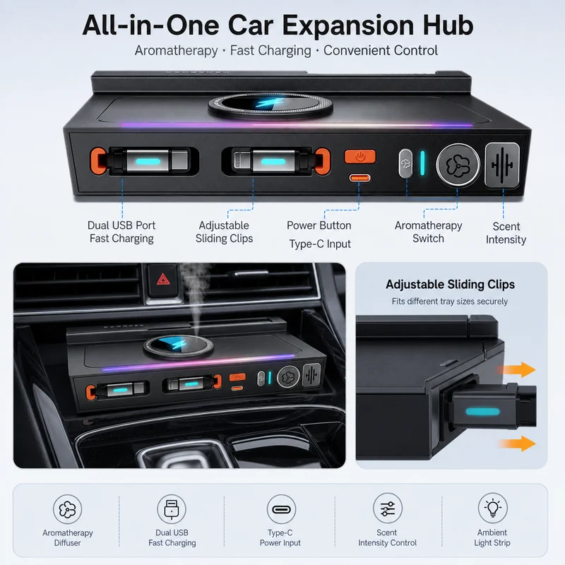 For Volkswagen Tiguan L Car Aromatherapy Expansion Hub Phone Charger Cigarette Lighter Super Fast Charging