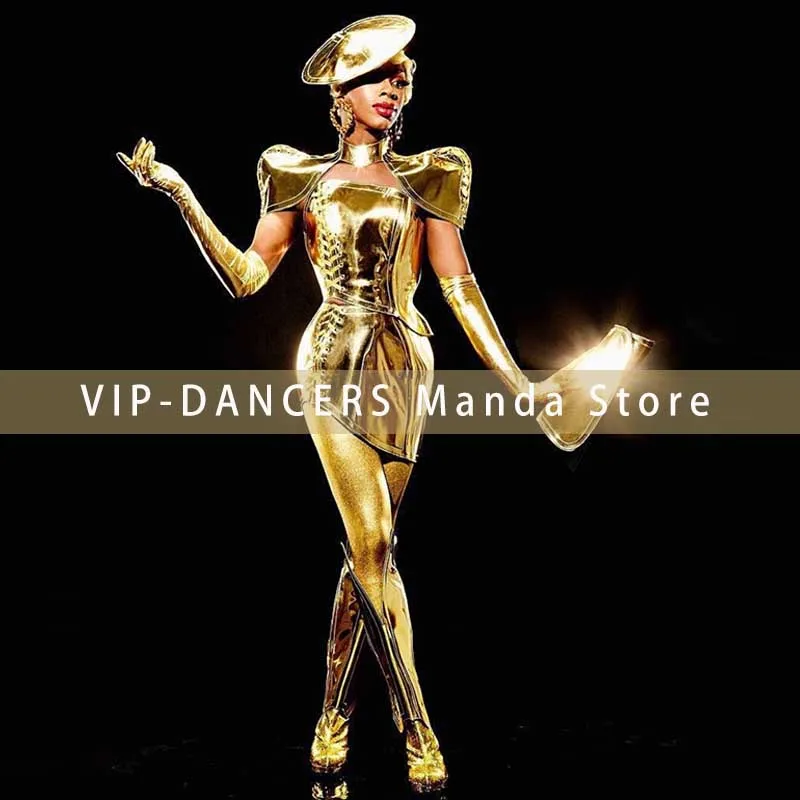 Golden Armor Gogo Dancer Performance Outfit Nightclub Bar Club Party Show Costume Festival Carnival Drag Queen Costume VDL848