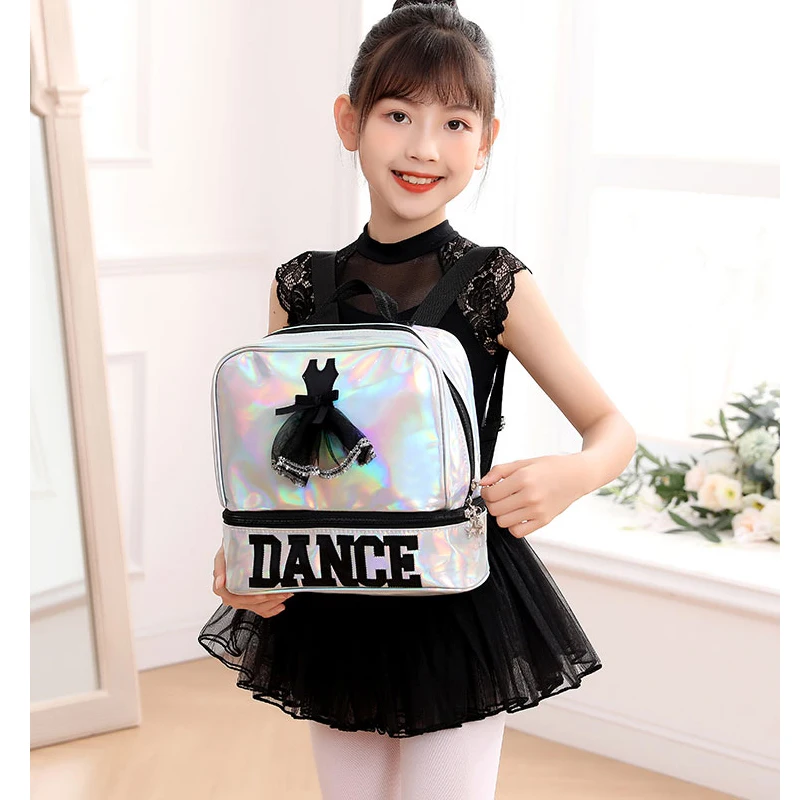 Laser Backpack Bags Ballet Girls Dance Schoolbags Double Shoulder Wet Pocket Kids Storage Latin Ballerina Bags Children