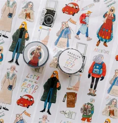 La Dolce Vita Studio Vintage Let's Go On A Road Trip Girl Washi PET Tape for Card Making DIY Scrapbooking Decorative Sticker