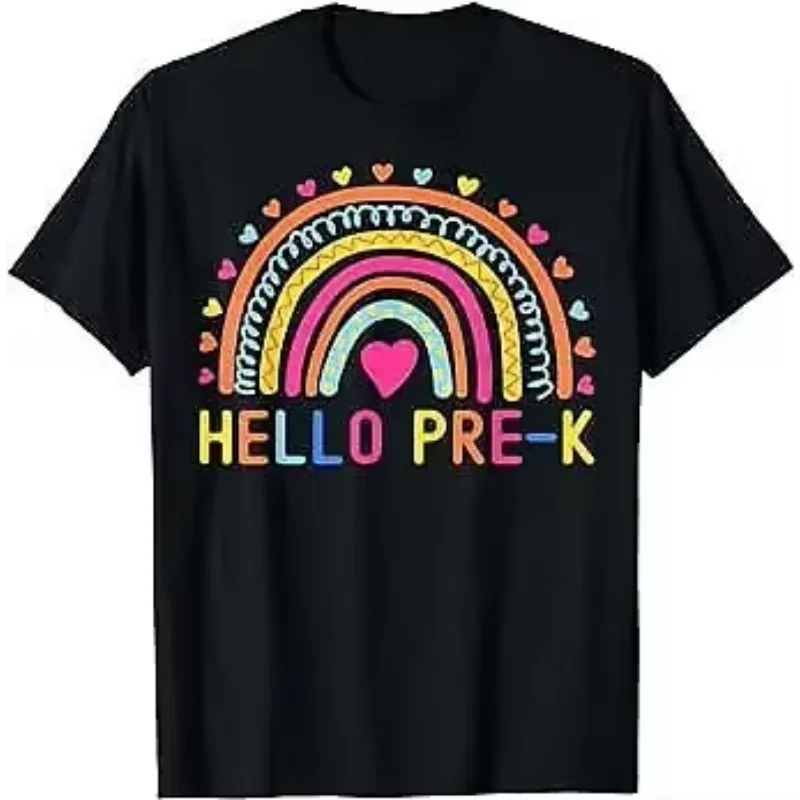 Hello Pre-K Rainbow PreSchool Teachers Back To School T-Shirt Anime Graphic T-shirts Y2K tops Unisex Summer