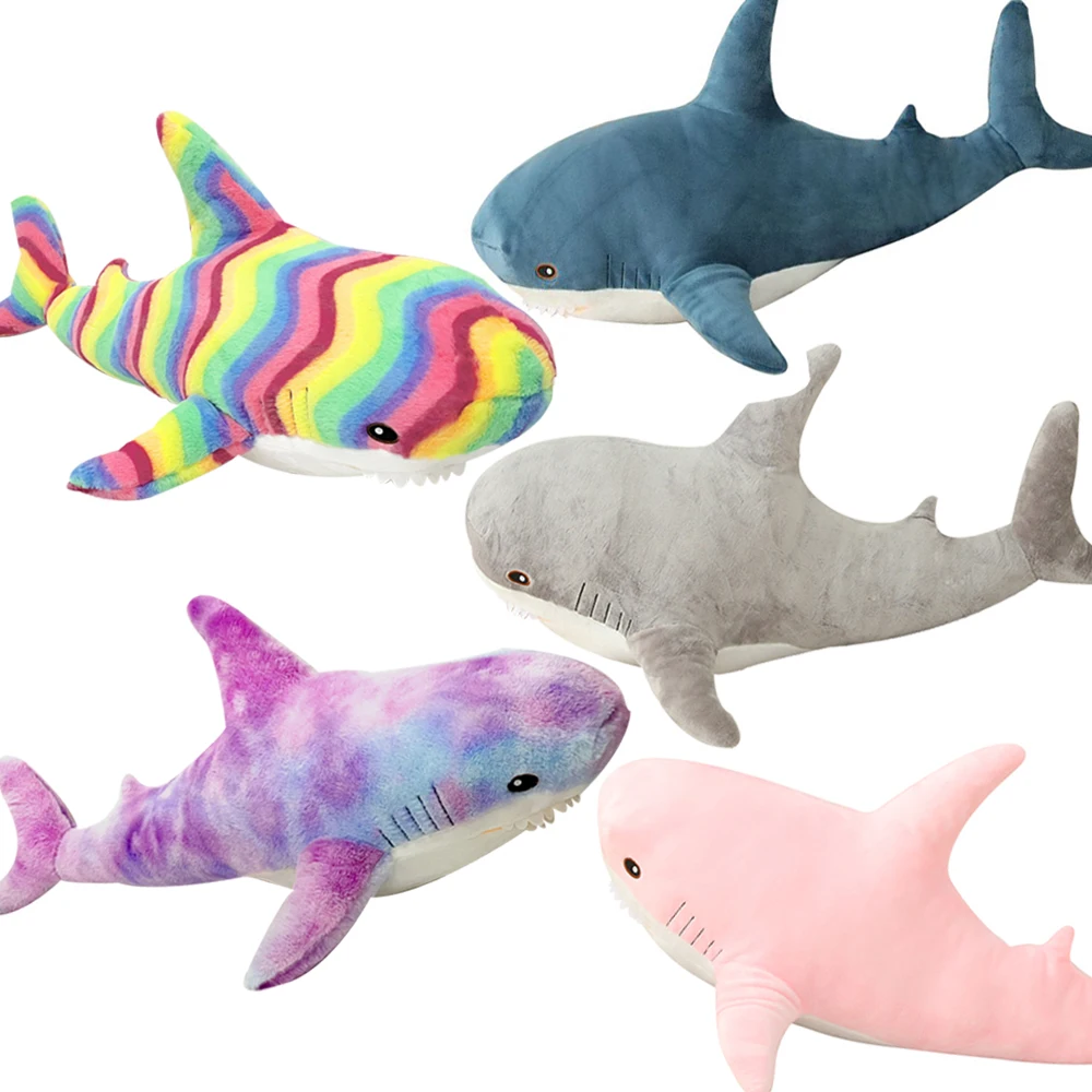 15-140cm Colorful Shark Plush Toy Blue/Pink/Grey Stuffed Animal Fish Soft Doll Whale Sleep Pillow Kawaii Gift for Kid Girl Boys