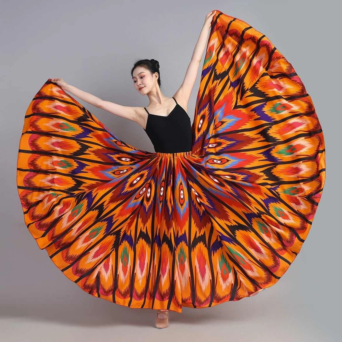 Women Dance Skirts Classical Dance Characteristic Printed Performance Bullfighting Flamenco 720 Degree Large Skirt
