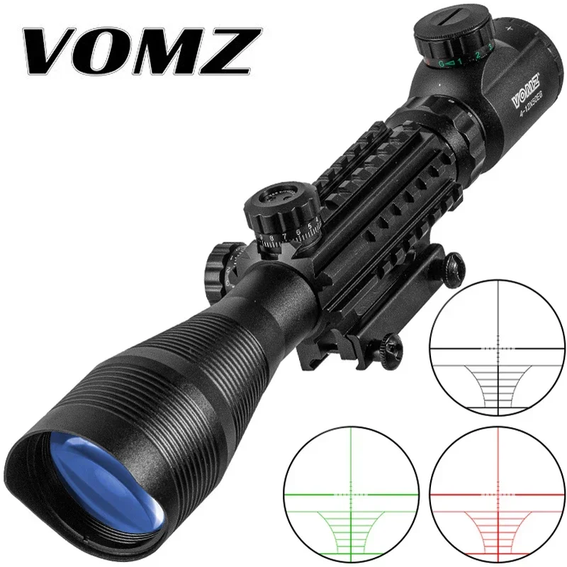 

VOMZ 4-12x50 Hunting Red Green Dot Scope Illuminated Rangefinder Reticle Adjustable Optics Light Scope Slideway 20mm Sight