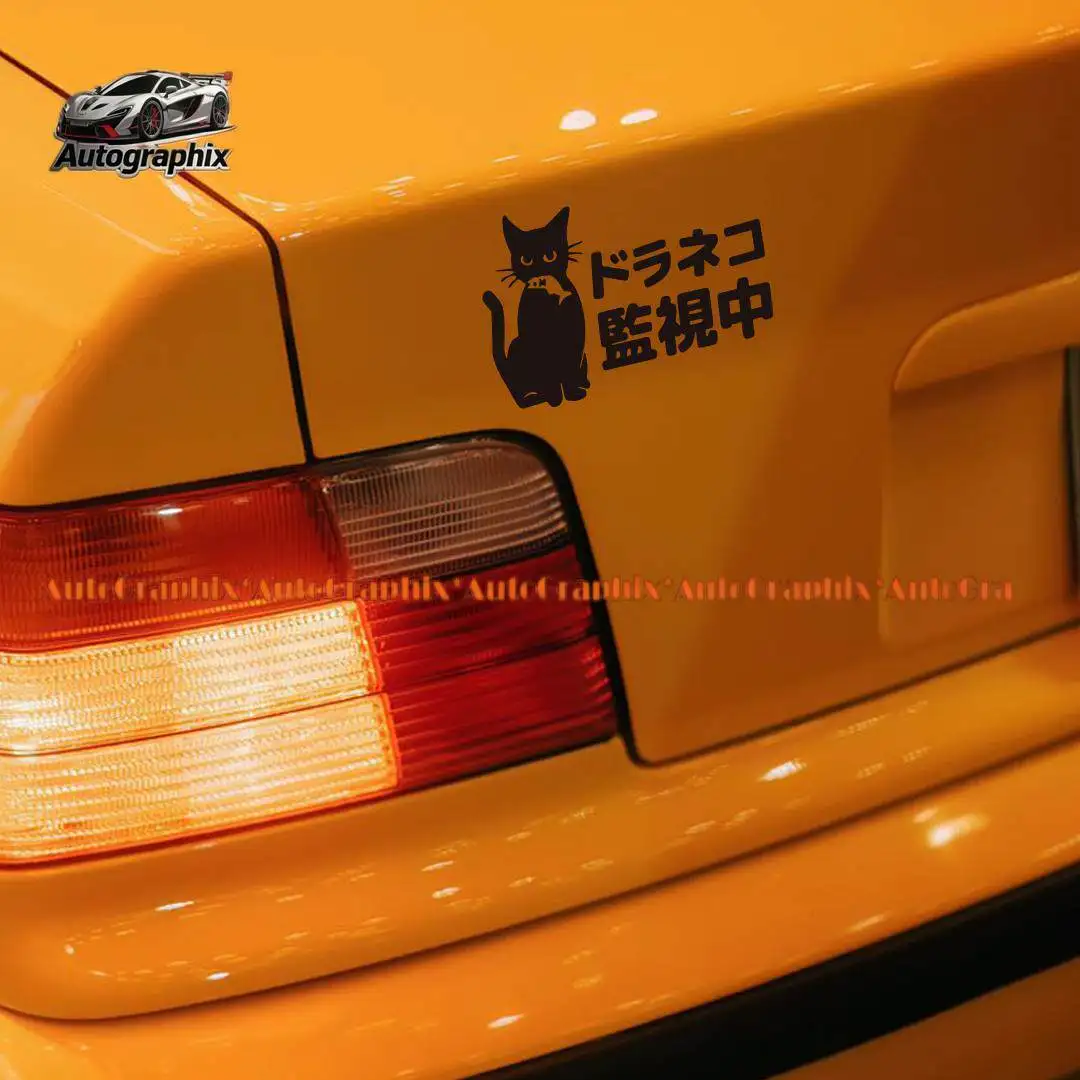 Cute Cat Monitoring JDM Japanese Style Tesl a Triangular Rear Window Decal for Electric Motorcycles