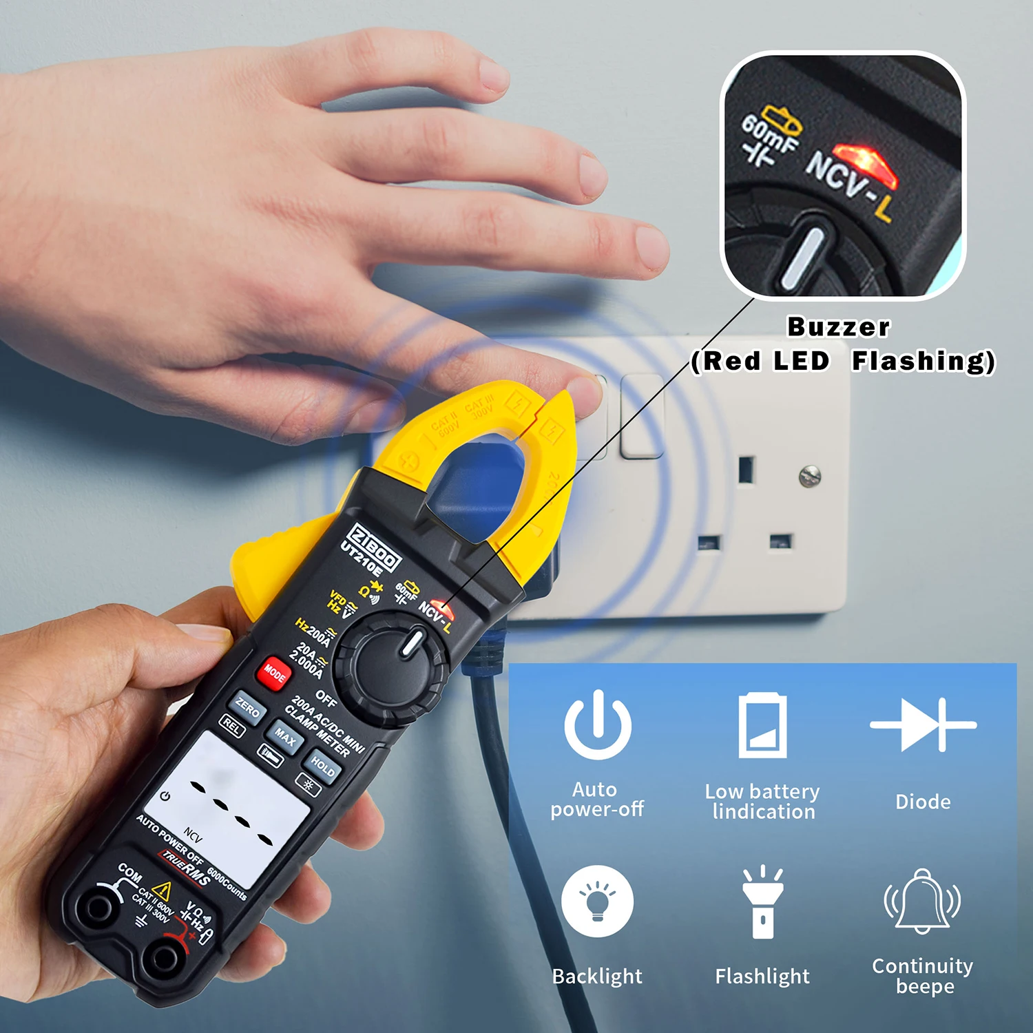 ZIBOO UT210E Clamp Meter Digital Multimeter Handheld RMS AC/DC,ZIBOO i600E 600Amp AC Current Clamp,4mm Banana Plug.
