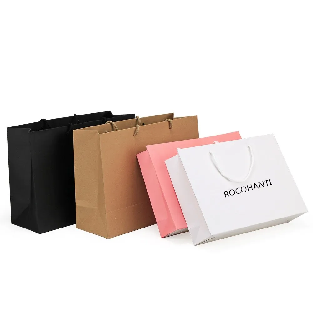 100pcs Custom Logo Printed Luxury High End White Paper Jewelry Clothing Packaging Gift Shopping Bag Large