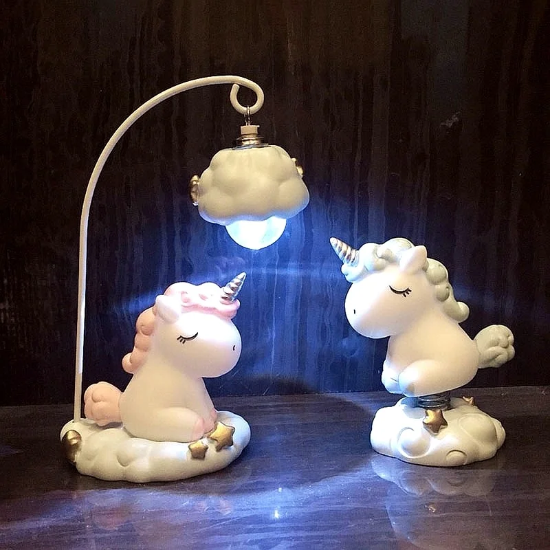 Cute Cartoon Led Night Light Home Decor Light Resin Unicorn Light Bedside Table Lamp For Baby Children Kids Girls Birthday Gift