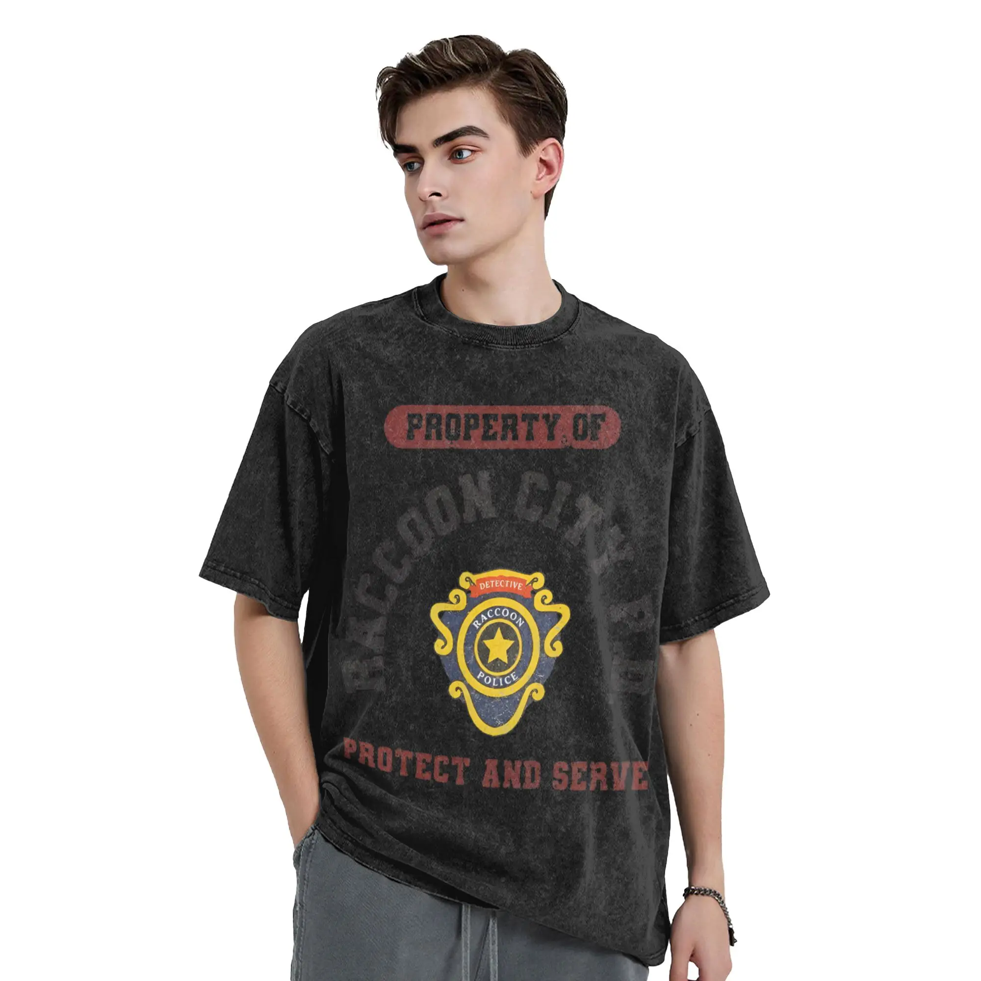 Washed T Shirts Property of Raccoon Police Department T-Shirts RPD  Streetwear 100% Cotton Graphic Tops Tops Tees for Men Women