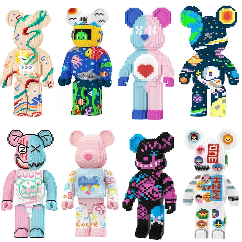 

40 стилей, красочный медведь, мини-кирпич, половина анатомии, жидкость, художественный медведь, орнамент, строительный блок, сделай сам, сборка животных, кирпич для домашнего декора