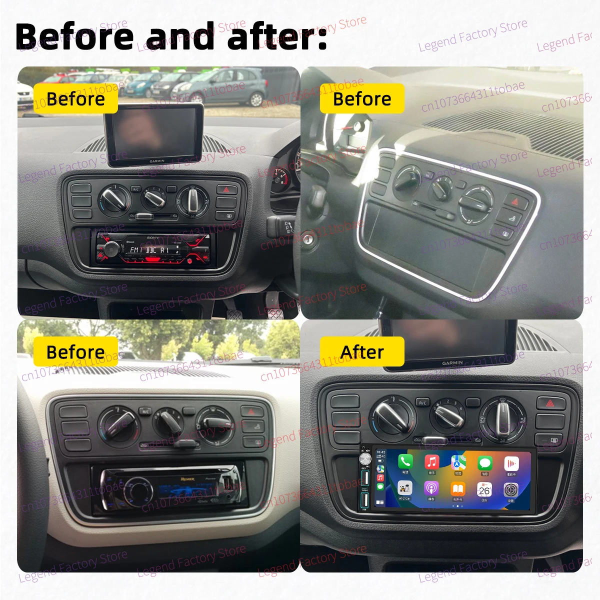 Carplay 1 Din Radio Android Car Multimedia for VW Volkswagen UP 2011-2017 6.86