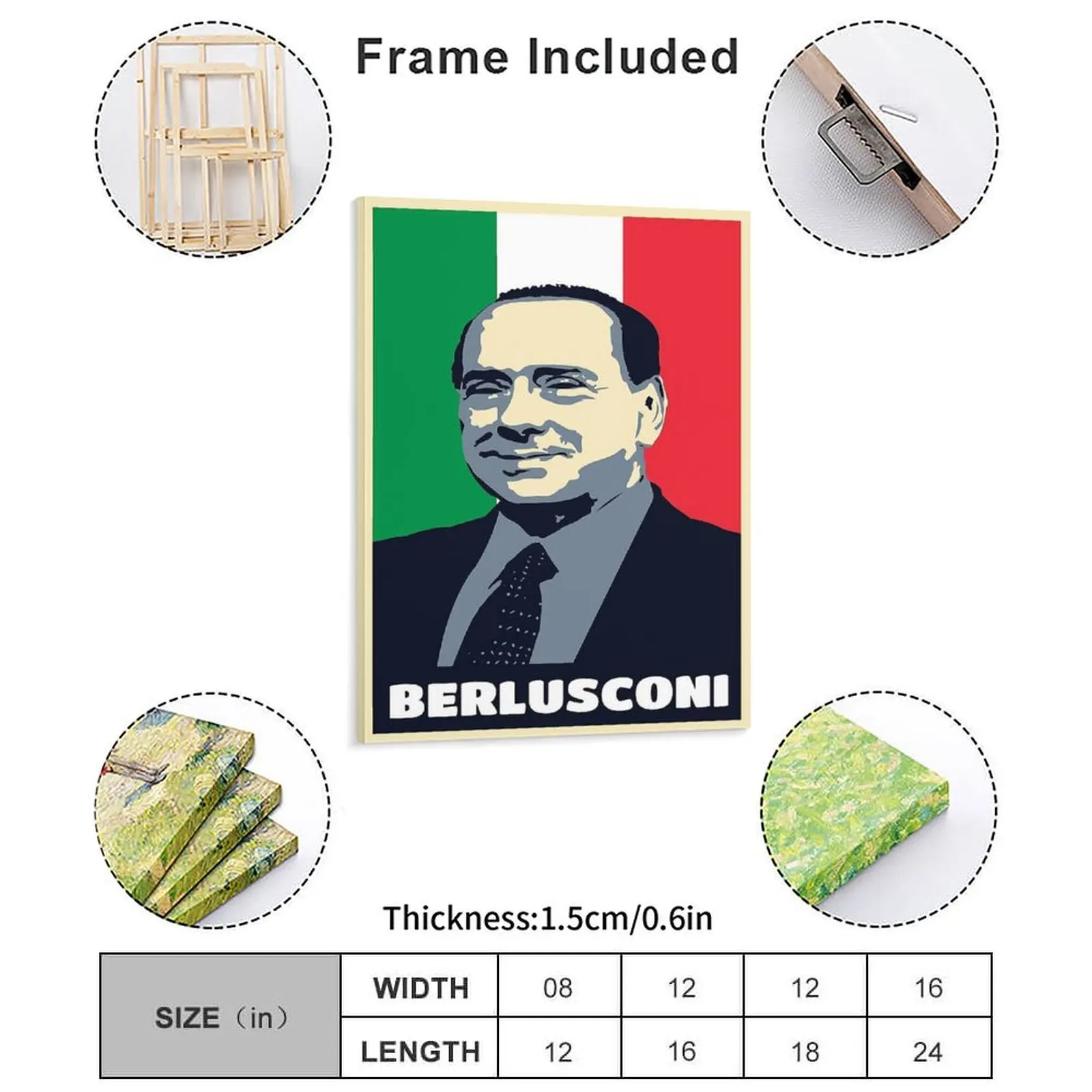 Silvio Berlusconi Italy Prime Minister Forza Italia Politician Gift Canvas Painting Customize Home Mural Framed Wall Paintings