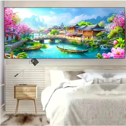 5D DIY Large Diamond Painting Landscape House Full Round Drill Embroidery Forest Scenery Cross Stitch Set Art Home Decor Gift