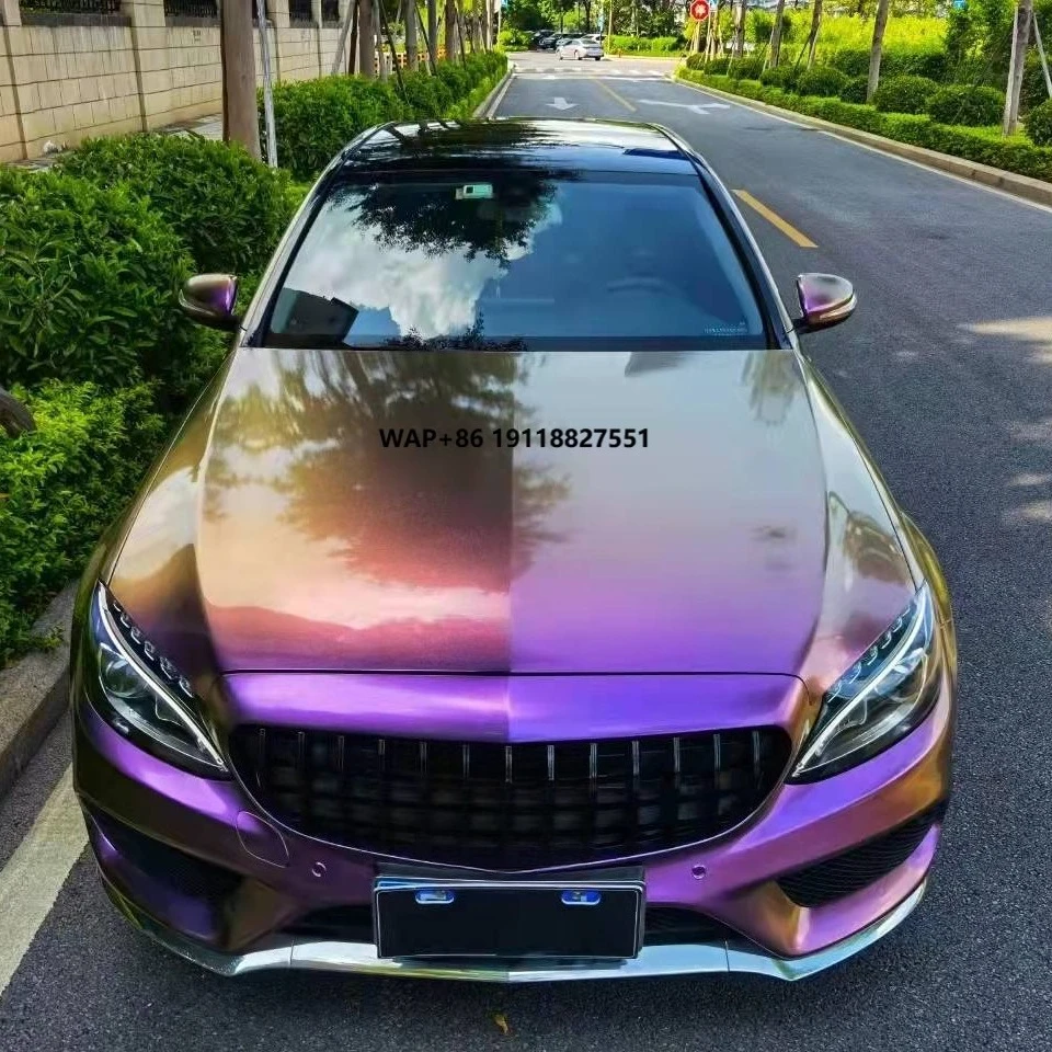 

DIY High Gloss / Matte Purple to Gold Car Color Changing Diamond Metallic Car Wrap Chameleon Color Pearls Vinyl
