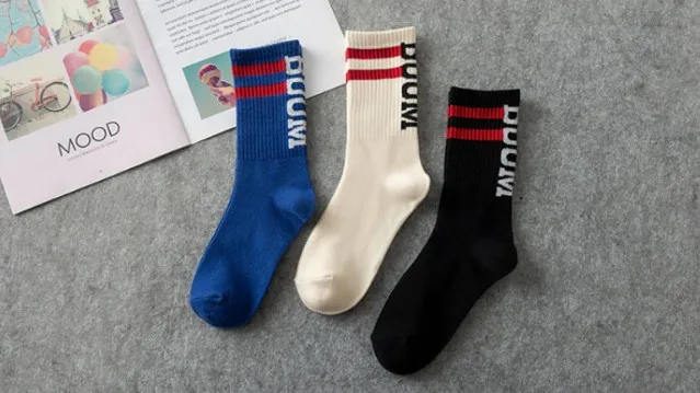 Trendy Unisex BOOM Letter Tube Socks, European American Skate Hosiery For Men Women Hip Hop Streetwear Versatile High Top