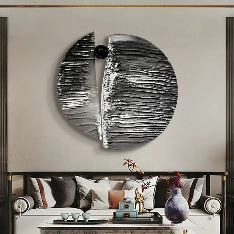 Modern style density board abstract circular three-dimensional relief, stainless steel ball entrance decoration painting BB485MO