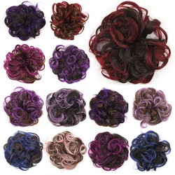 Synthetic Messy Bun Rainbow Color Updo Hairband Flexible Scrunchies Curly Hairpieces Chignon Headband for Kids and Women