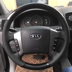 For Kia Sorento 2003-2009 Hand-stitched Non-Slip black Carbon Fiber Genuine Leather Car Steering Wheel Cover