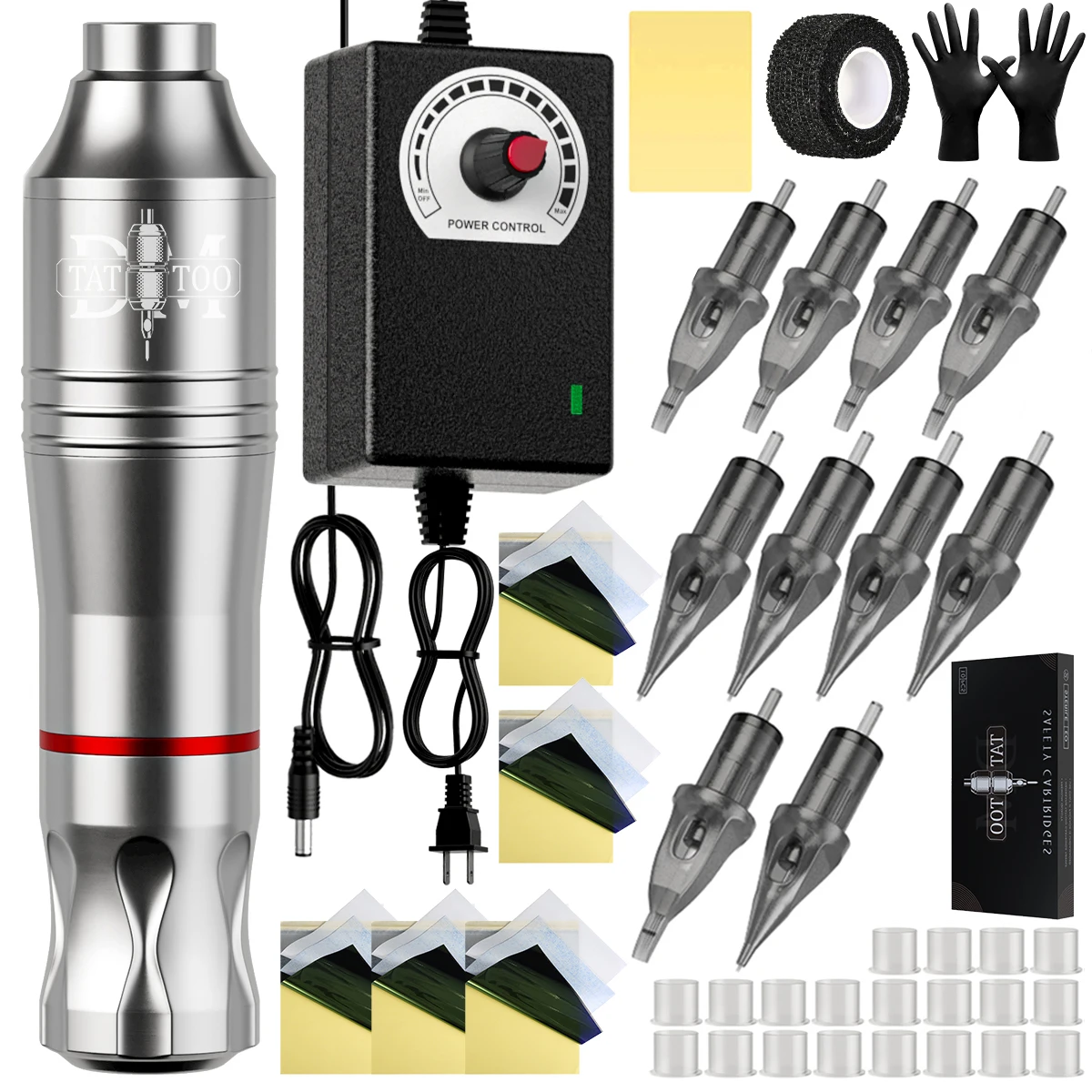 

DM Tattoo Machine Kit Complete Rotary Tattoo Pen With 10Pcs Needles Tattoo Power Supply for Tattoo Beginners Artists