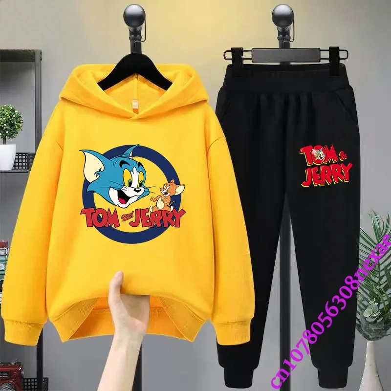 2024 New Disney Tom And Jerry Children\'s Set Spring And Autumn Cartoon Anime Boys And Girls Print Sports Top And Pants 2-piece