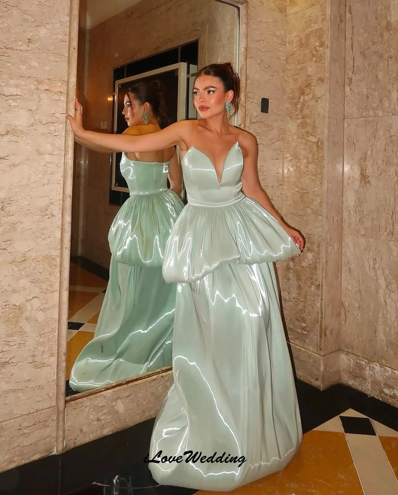 Blue Shiny Strapless V-Neck Prom Dresses 2025 A-Line Wedding Guest Dress Ruched Floor Length Dress Formal Party Gowns Customized