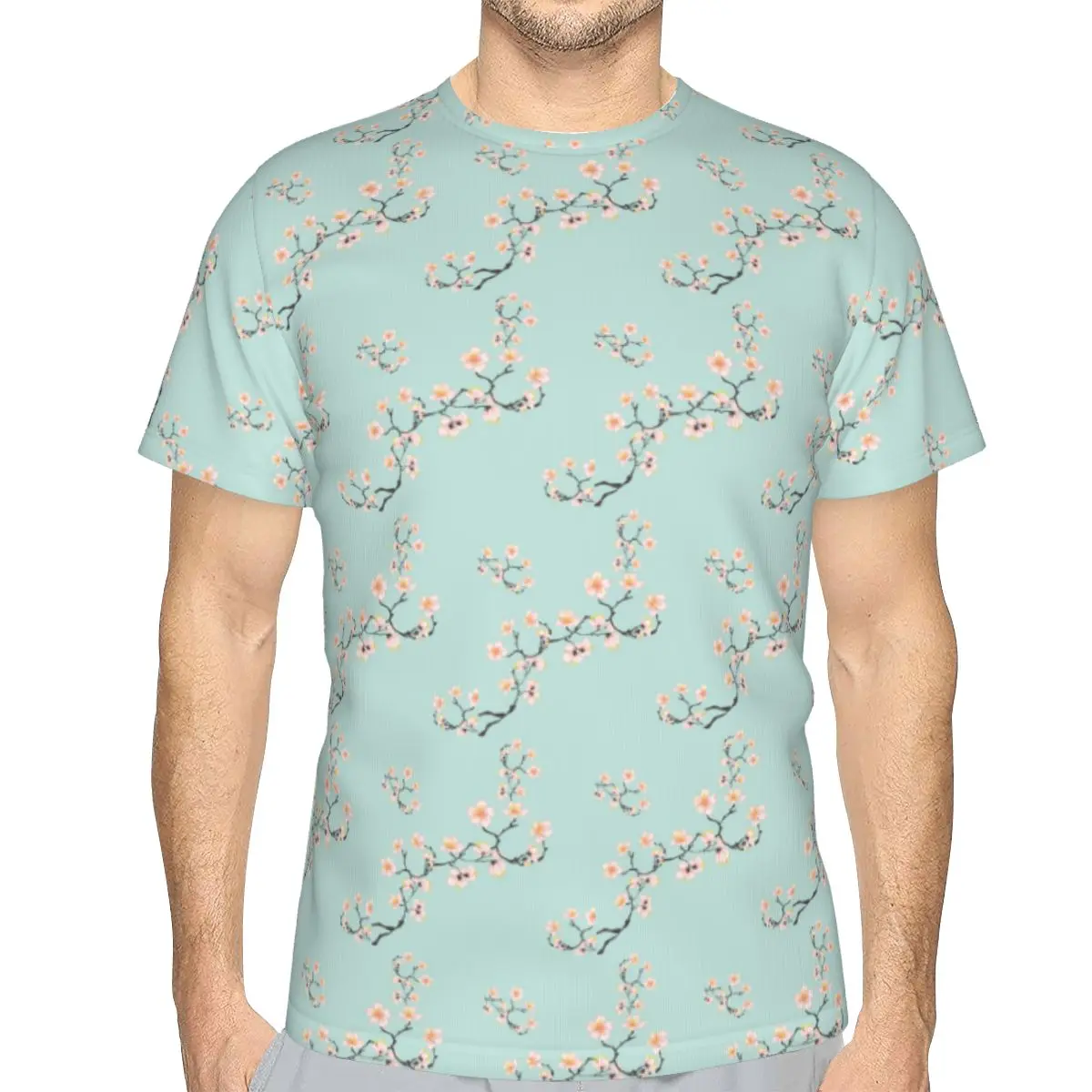 100% Cotton Sakura Cherry Blossom Japanese Flowers T-Shirt Men's Classic T Shirt Men Crew Neck Summer Shirts Tops