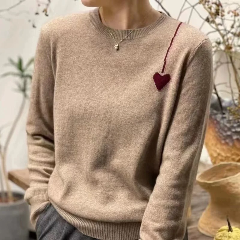 Suéter de lana pura para mujer, Jersey informal holgado, 100%, Otoño e Invierno