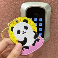 Cartoon Lotus Panda Access Card Holder Creative PU leather Rabbit Pendant Keychain Cute Keyring Access Control Card Cover Keyfob