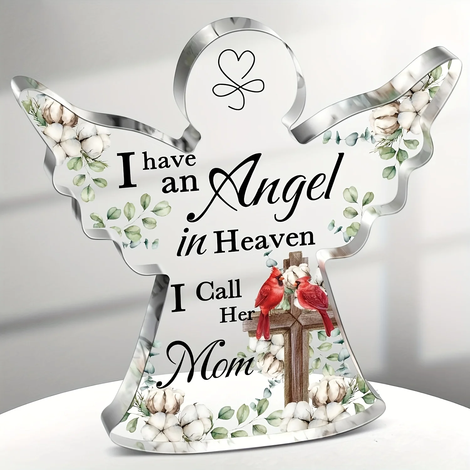 Statue d'ange 2D plate en acrylique, 1 pièce, cadeau commémoratif, cadeau pour les proches, objet de collection à poser