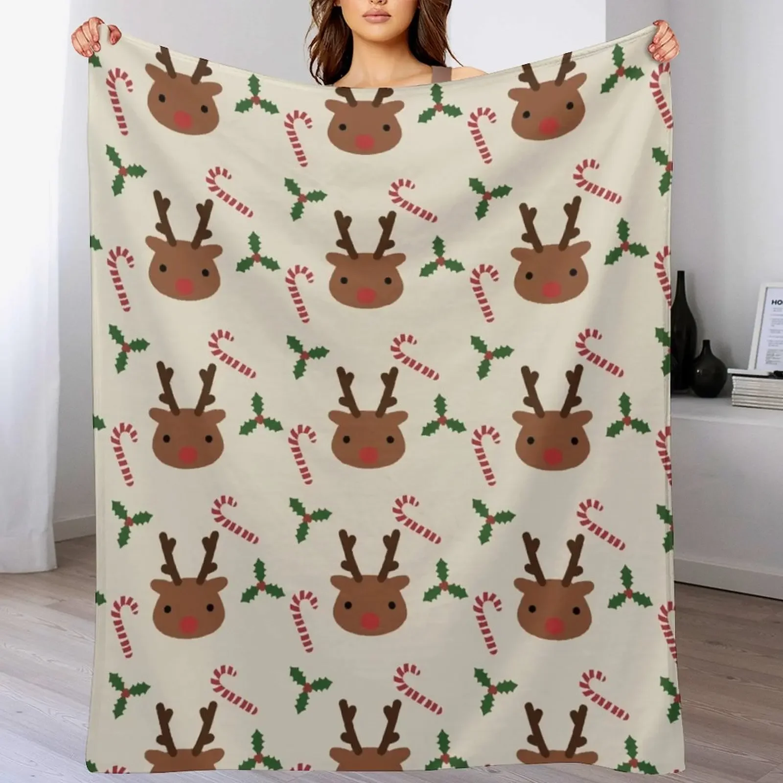 

Christmas reindeer Throw Blanket Retros Travel Soft Plush Plaid Beach Blankets