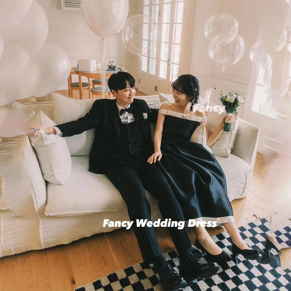 Fancy Simple Off Shoulder Bow Wedding Dress Soft Satin 웨딩드레스  A Line Wedding Party Engagement Dresses Customized