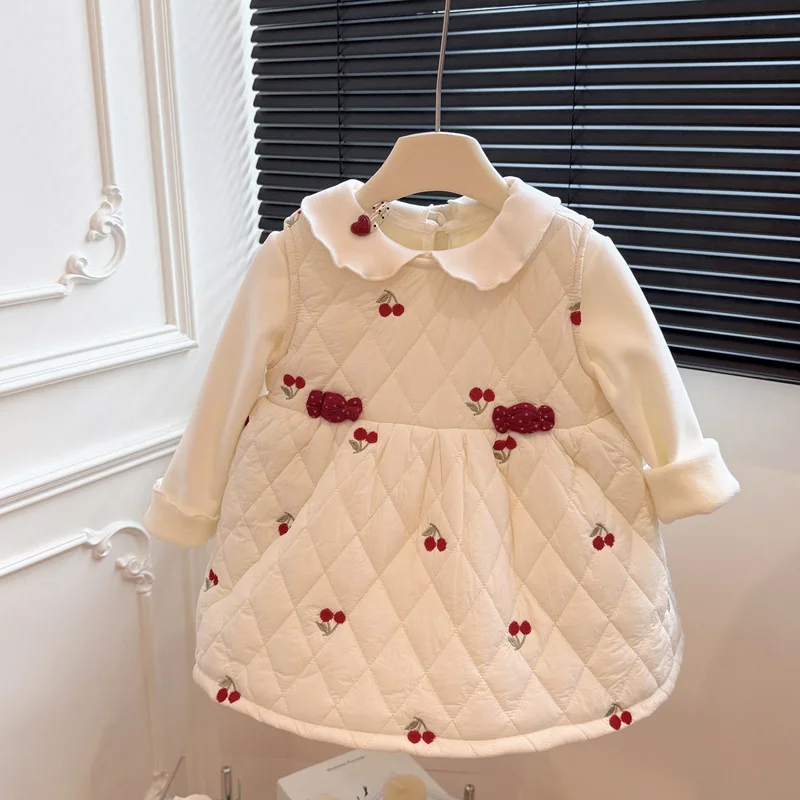 

Autumn Winter New Year Style Girls' Fleece-Lined Thickened Dress Baby Girl Warm Jumpsuit Dress Children's Trendy Clothing Kids'
