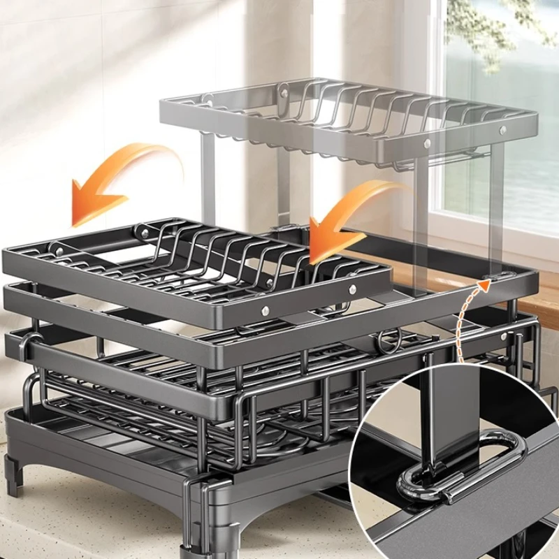 

Expandable Dish Drainer for Kitchen Countertop Dishwashing Utensil Holder Adjustable Plate Drying Organizer Basket for Cabinet